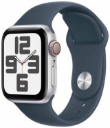Apple Watch SE (2023) GPS+Cellular 40mm Stříbrné hliníkové tělo - Bouřkově modrý sportovní řemínek S/M / 130-180 mm (MRGJ3)