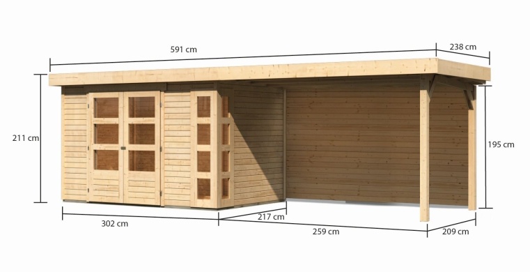 Dřevěný zahradní domek KERKO 4 s přístavkem 280 Lanitplast Šedá