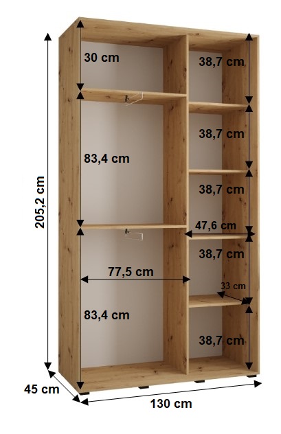 Šatní skříň Cannes 1 - hloubka 45 cm Barva korpusu: Černá, Rozměry: 110 cm, Dveře: Dub-Artisan