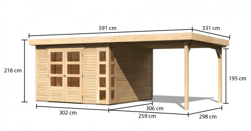 Dřevěný zahradní domek KERKO 6 s přístavkem 280 Lanitplast Šedá