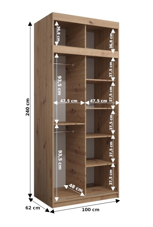 Šatní skříň Abi Po s nástavcem Barva korpusu: Bílá, Rozměry: 100 cm, Dveře: Dub-Artisan