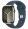 Apple Watch Series 9 GPS+Cellular 45mm Strieborné antikorové telo - Búrkovo modrý športový remienok S/M / 140-190mm (MRMN3)