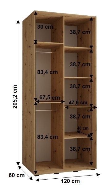 Šatní skříň Cannes 12 - hloubka 60 cm Barva korpusu: Dub - Artisan, Rozměry: 100 cm, Dveře: Dub-Artisan