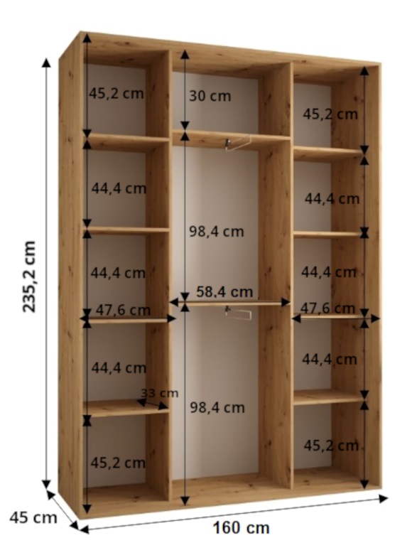 Šatní skříň Davos 1 - hloubka 45 cm Barva korpusu: Dub - Artisan, Rozměry: 110 cm, Dveře: Dub-Artisan