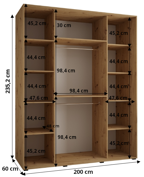 Šatní skříň Davos 12 - hloubka 60 cm Barva korpusu: Černá, Rozměry: 100 cm, Dveře: Dub-Artisan