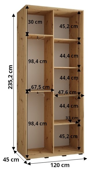 Šatní skříň Davos 1 - hloubka 45 cm Barva korpusu: Dub - Artisan, Rozměry: 110 cm, Dveře: Bílá