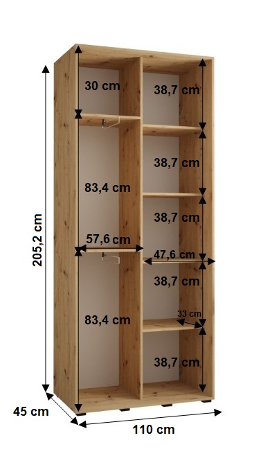 Šatní skříň Cannes 4 - hloubka 45 cm Barva korpusu: Černá, Rozměry: 100 cm, Dveře: Černá