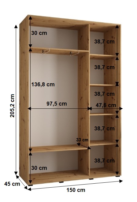 Šatní skříň Cannes 3 - hloubka 45 cm Barva korpusu: Černá, Rozměry: 100 cm, Dveře: Bílá