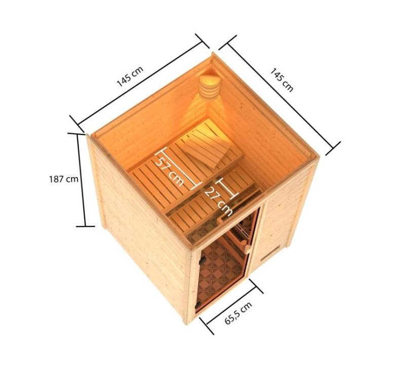 Interiérová finská sauna 145 cm s kamny 3,6 kW Dekorhome