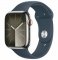 Apple Watch Series 9 GPS+Cellular 45mm Stříbrné nerezové tělo - Bouřkově modrý sportovní řemínek M/L / 160-210 mm (MRMP3)