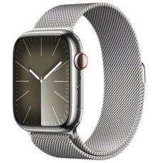 Apple Watch Series 9 GPS+Cellular 45mm Stříbrné nerezové tělo - Stříbrný Milanese Loop řemínek / 150–200 mm (MRMQ3)